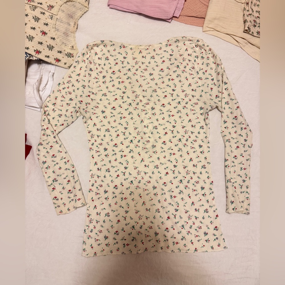 Doen Paula T, 100% Cotton, Monte-Parc Floral/Cream Henley-Long Sleeve Top, S - Picture 4 of 13